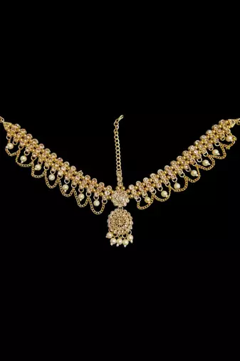gold color kundan & agate stone maang tikka | gold plated