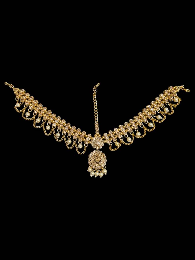 gold color kundan & agate stone maang tikka | gold plated