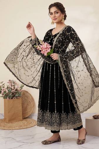 Designer black heavy zari & sequins work anarkali gown