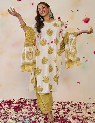 Women Ethnic Motifs Printed Regular Pure Cotton Kurta with Salwar & With Dupatta 1