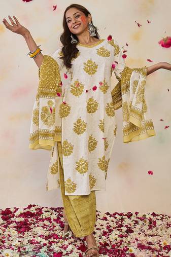 Women Ethnic Motifs Printed Regular Pure Cotton Kurta with Salwar & With Dupatta