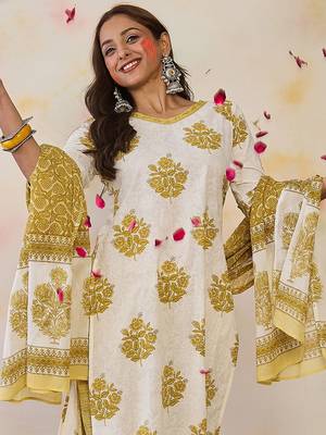Women Ethnic Motifs Printed Regular Pure Cotton Kurta with Salwar & With Dupatta 6