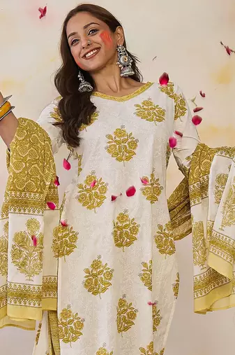 Women Ethnic Motifs Printed Regular Pure Cotton Kurta with Salwar & With Dupatta