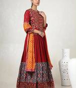 Red Navratri Dress Muslin Chaniya Choli