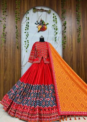 Red Navratri Dress Muslin Chaniya Choli 3