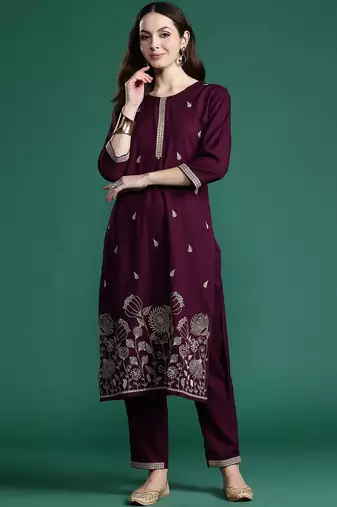 Ethnic Motifs Embroidered Sequinned Kurta with Trousers