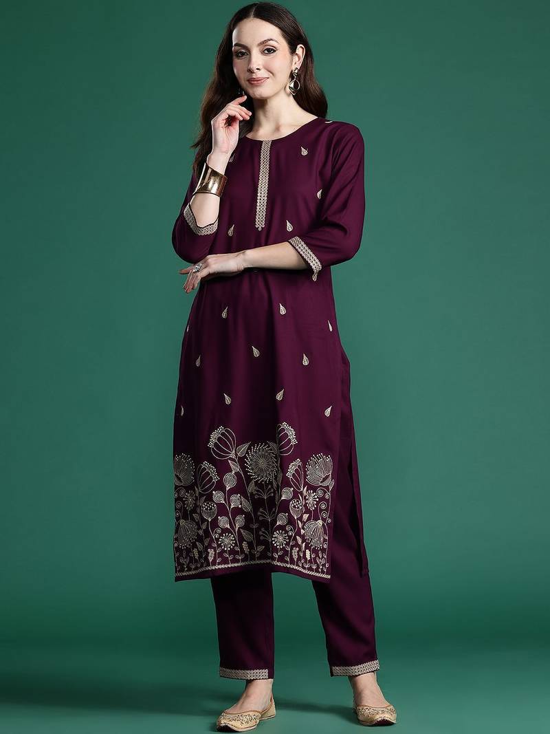 Ethnic Motifs Embroidered Sequinned Kurta with Trousers