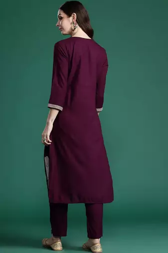 Ethnic Motifs Embroidered Sequinned Kurta with Trousers