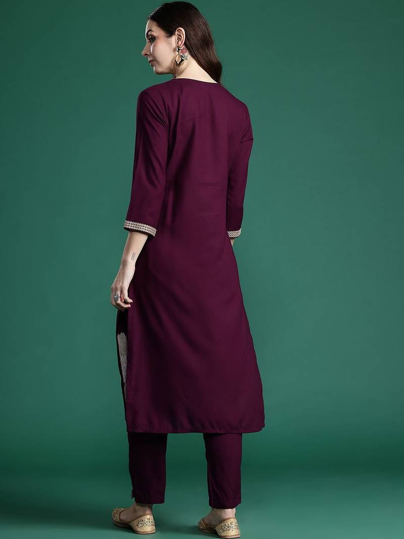 Ethnic Motifs Embroidered Sequinned Kurta with Trousers