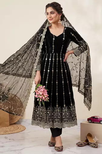 Designer black heavy zari & sequins work anarkali gown
