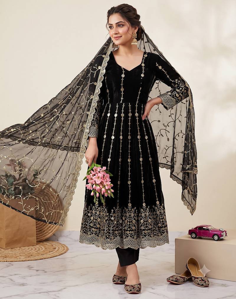 Designer black heavy zari & sequins work anarkali gown