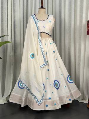 White Embroidery and sequins Aari mirror Vichitra Silk Blend Lahenga Choli Set  5