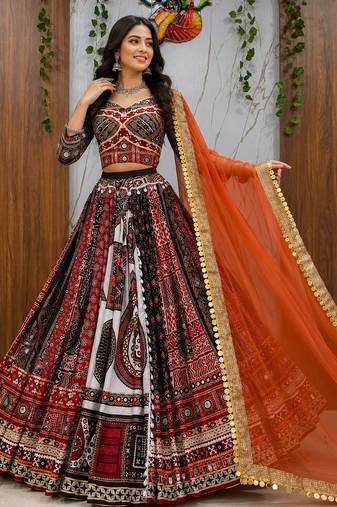 Multicolor Trending Navratri Muslin Lehenga Choli