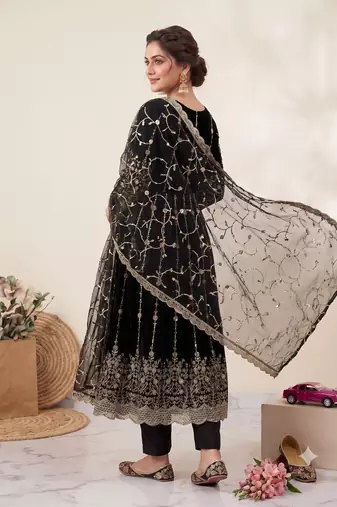 Designer black heavy zari & sequins work anarkali gown