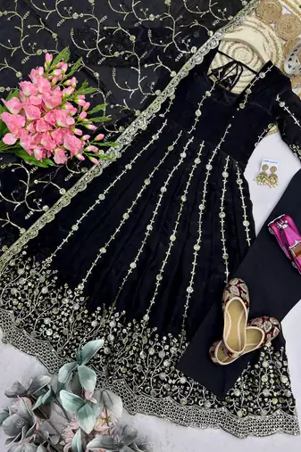 Designer black heavy zari & sequins work anarkali gown