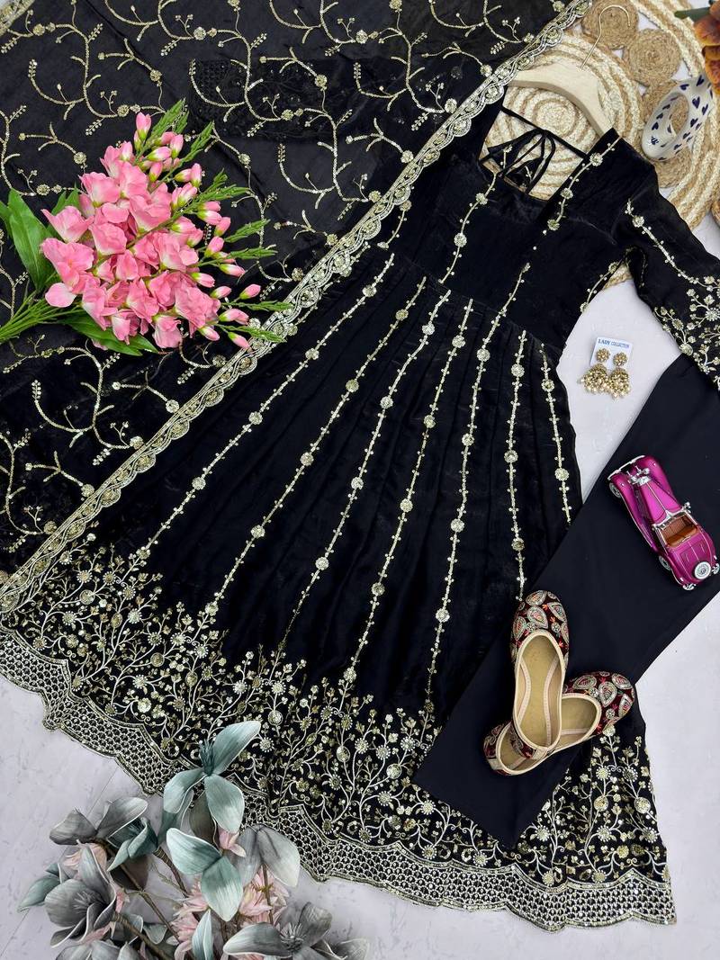 Designer black heavy zari & sequins work anarkali gown