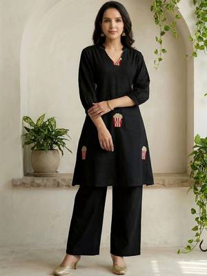 Women Ethnic Motifs Embroidered Regular Thread Work Pure Cotton Kurta with Palazzos 3