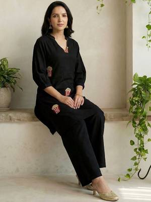 Women Ethnic Motifs Embroidered Regular Thread Work Pure Cotton Kurta with Palazzos 5