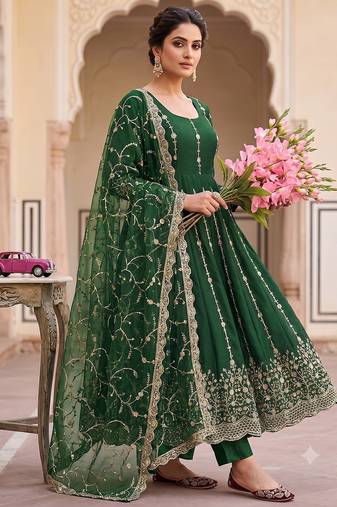 Designer green heavy zari & sequins work anarkali gown