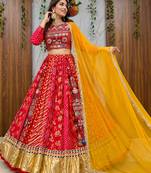 Red Navratri Special Muslin Cotton Blend Mirror Work Chaniya Choli Set