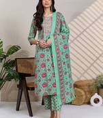 Women Floral Printed Regular Mirror Work Kurta & Trousers With Dupatta