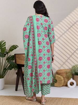 Women Floral Printed Regular Mirror Work Kurta & Trousers With Dupatta 5