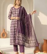 Women Ethnic Motifs Printed Regular Pure Cotton Kurta with Trousers & With Dupatta