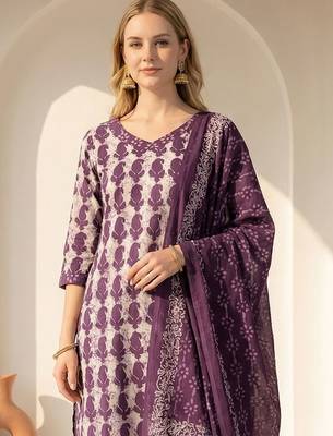 Women Ethnic Motifs Printed Regular Pure Cotton Kurta with Trousers & With Dupatta 2