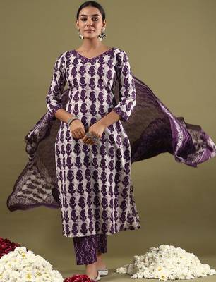 Women Ethnic Motifs Printed Regular Pure Cotton Kurta with Trousers & With Dupatta 3
