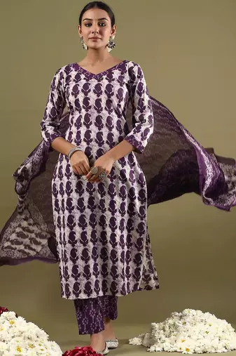 Women Ethnic Motifs Printed Regular Pure Cotton Kurta with Trousers & With Dupatta
