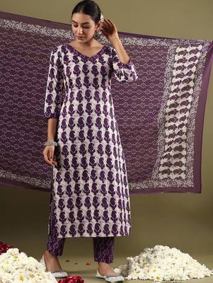Women Ethnic Motifs Printed Regular Pure Cotton Kurta with Trousers & With Dupatta 4