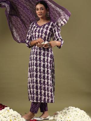 Women Ethnic Motifs Printed Regular Pure Cotton Kurta with Trousers & With Dupatta 5