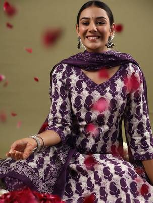 Women Ethnic Motifs Printed Regular Pure Cotton Kurta with Trousers & With Dupatta 7