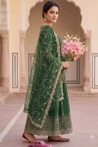Designer green heavy zari & sequins work anarkali gown
