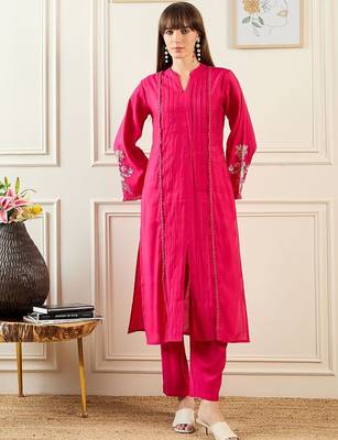 Self Design Mandarin Collar Panelled Kurta With Trousers 1