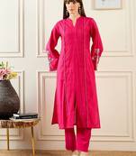 Self Design Mandarin Collar Panelled Kurta With Trousers