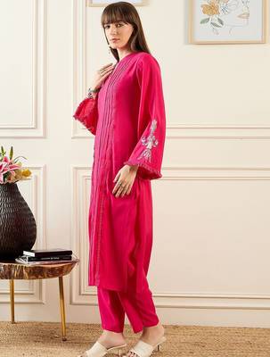Self Design Mandarin Collar Panelled Kurta With Trousers 3