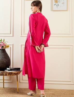 Self Design Mandarin Collar Panelled Kurta With Trousers 4