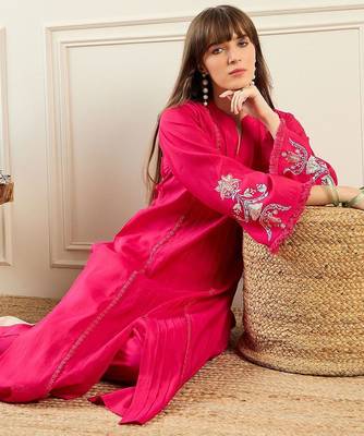 Self Design Mandarin Collar Panelled Kurta With Trousers 6