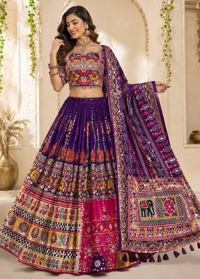 Purple Mirror Work Navratri Chaniya Choli 1