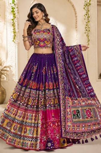 Purple Mirror Work Navratri Chaniya Choli