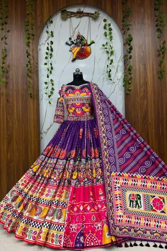 Purple Mirror Work Navratri Chaniya Choli