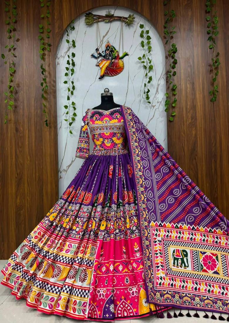 Purple Mirror Work Navratri Chaniya Choli