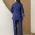Women’s denim blue embroidery work co-ord set with shirt style top and straight pant for women
