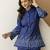 Women’s denim blue embroidery work co-ord set with shirt style top and straight pant for women