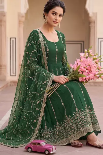 Designer green heavy zari & sequins work anarkali gown