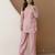 Women's stylish peach soft viscose silk kurta and pant casual wear co-ord set