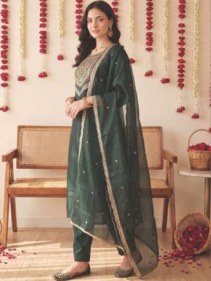 Women Ethnic Motifs Embroidered Regular Sequinned Liva Kurta with Trousers & With Dupatta 1