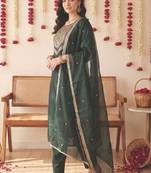 Women Ethnic Motifs Embroidered Regular Sequinned Liva Kurta with Trousers & With Dupatta