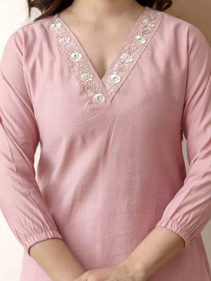 Women's stylish peach soft viscose silk kurta and pant casual wear co-ord set 5